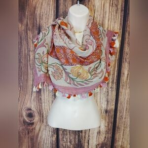 Aratta Silent Journey Floral Patterned Scarf with Tassels 100% Cotton!